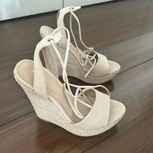 Aldo Cream Strappy Wedge Sandals